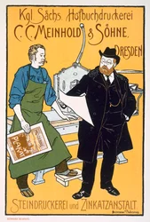 Poster advertising C. C. Meinhold and Sons lithographers, Dresden